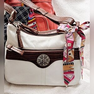 Gianni Bernini Leather Chic White and Brown Crocodile Shoulder Bag Purse